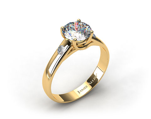 18k Yellow Gold 3.3 mm Cross Prong Diamond Accent Solitaire Ring